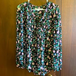 Veronica Beard Pleat Front Floral Bubble Sleeve Blouse